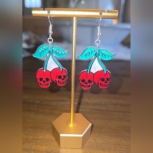 Acrylic Cherry Skull Earrings